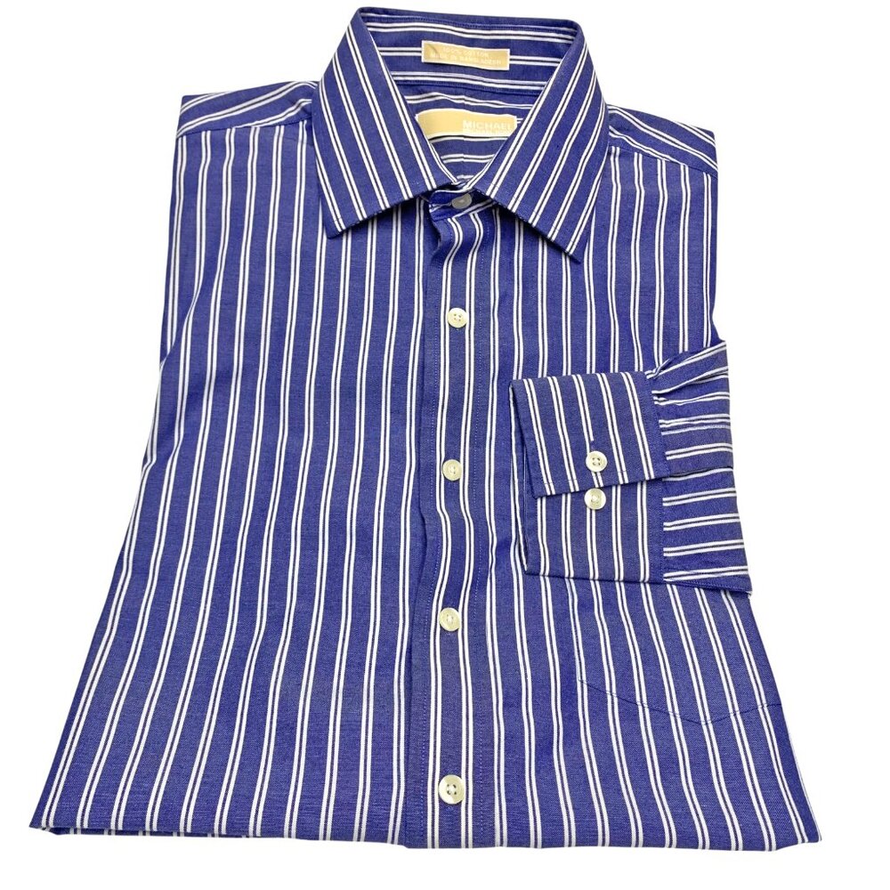Michael Kors Blue White Striped Button Down‎ Dress Shirt